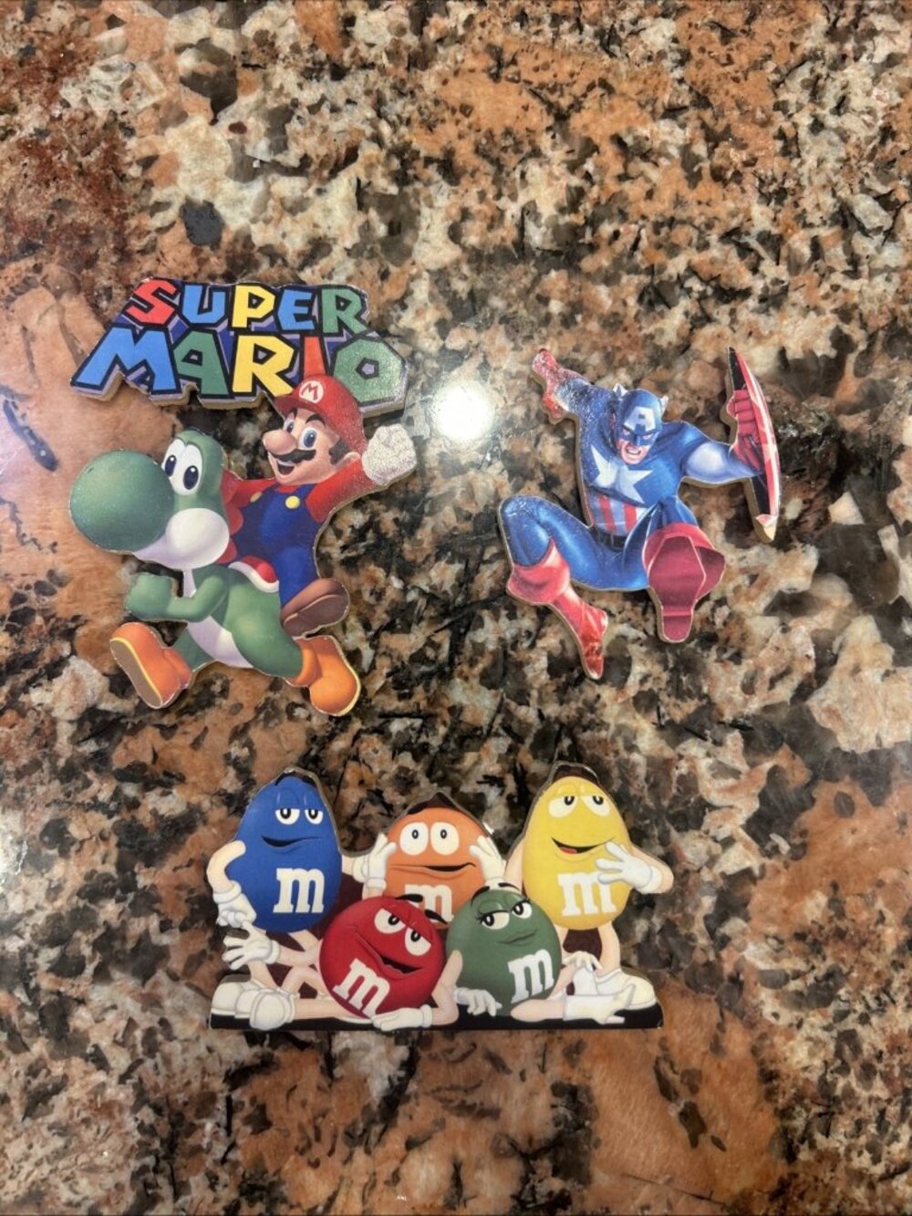 Vintage Super Mario, Captain America & M&M Magnets